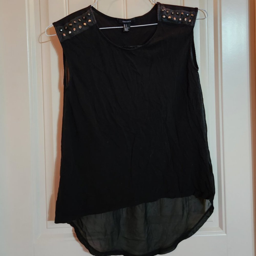 Studded Black Top - Sheer Back